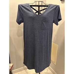 Yelete Large Blue stripes t shirt Dress w/ Pocket criss cross straps back